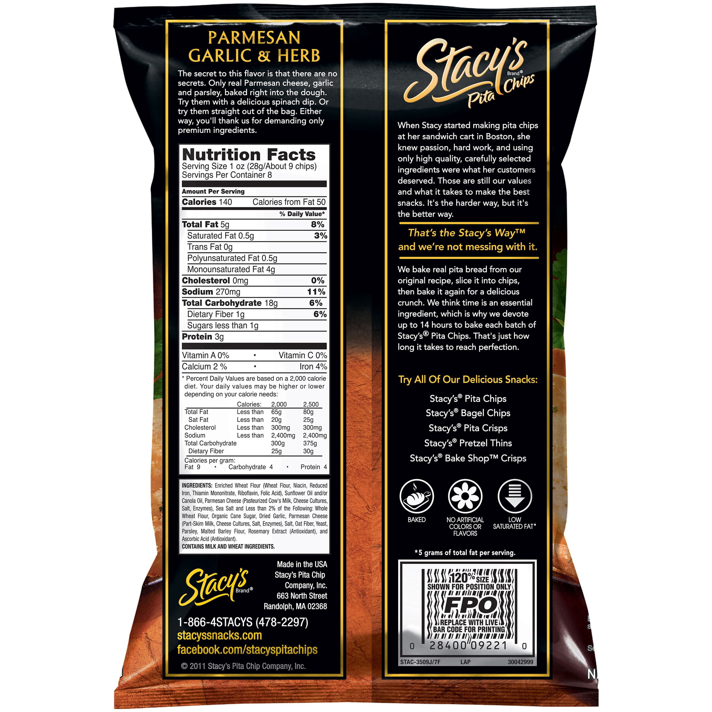 Stacy's Parmesan Garlic & Herb Pita Chips Snack Chips, 8 oz Bag Single Pack