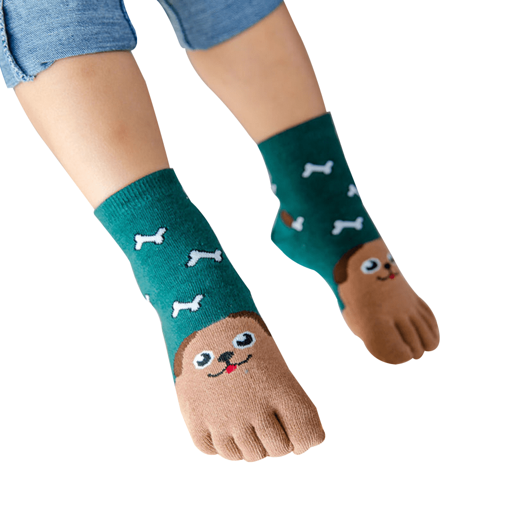 Girls Boy Socks Five Finger Ankle Toe Socks Cartoon Comfort Hosiery Cotton Blend 