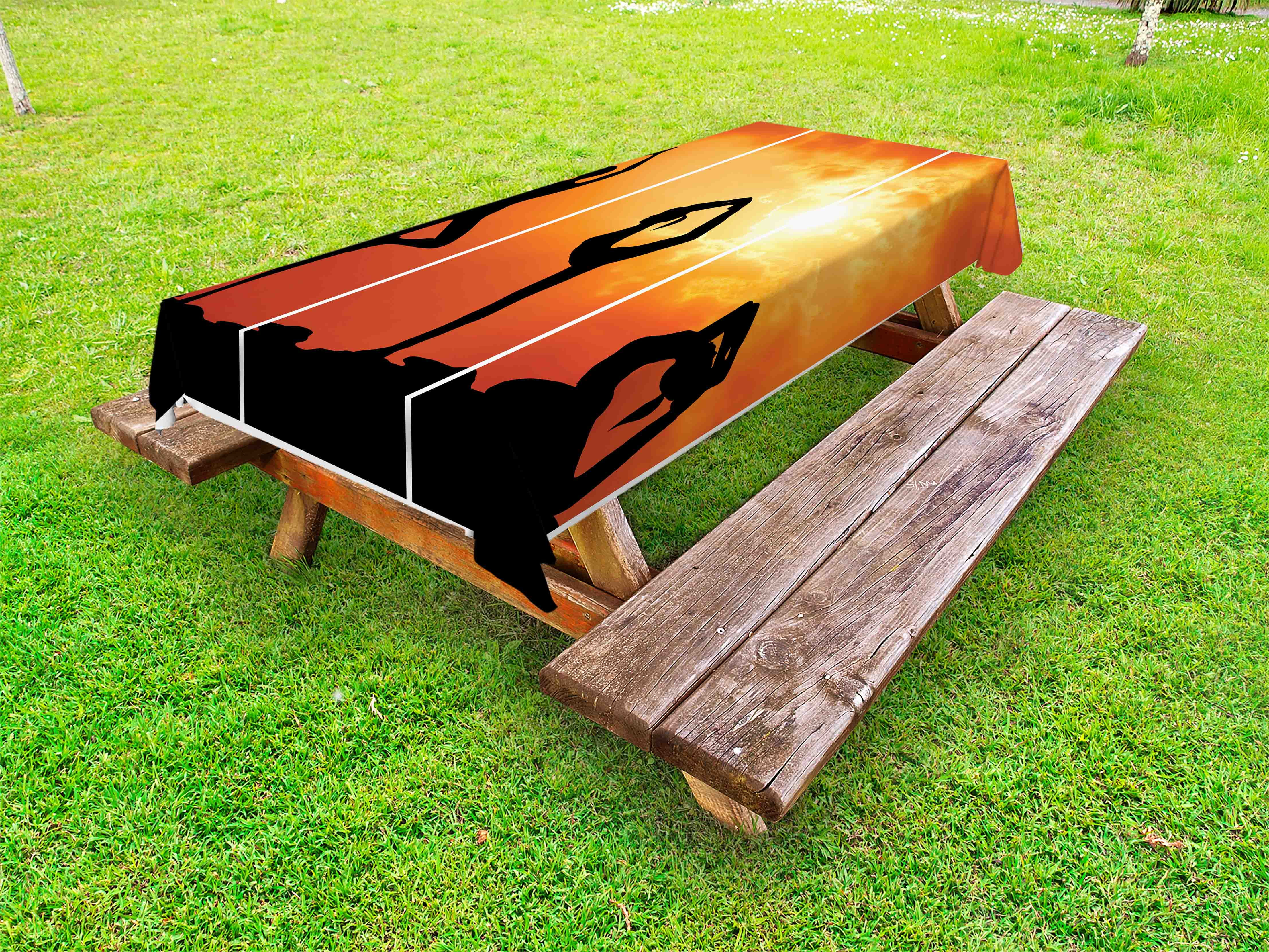 Yoga Outdoor Tablecloth, Collection of Healthy Woman Practice Yoga at