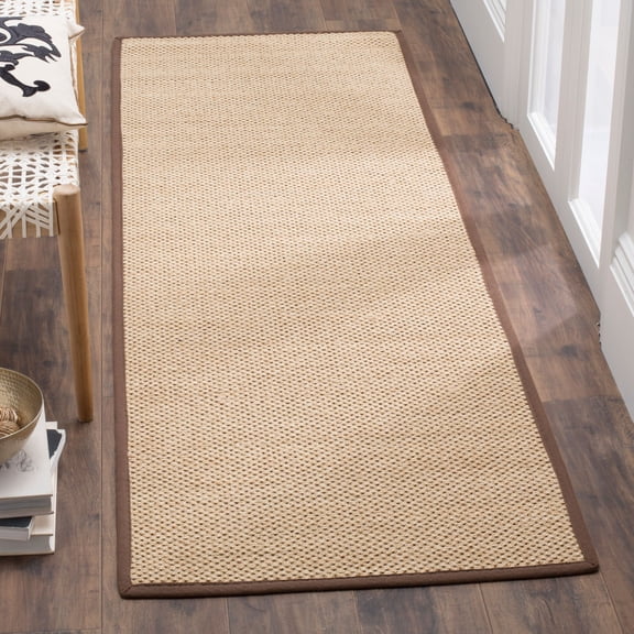 SAFAVIEH Natural Fiber Jovana Border Seagrass Runner Rug, Maize/Brown, 2'6" x 12'