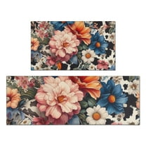 Pioneer Flower Floral Print Pattern Kitchen Rugs Sets Of 2,Anti Fatigue Kitchen Mat Rugs Non Slip Washable,Decorative Kitchen Floor Mats for Kitchen,Sink,Laundry,17"x30" 17"x47"