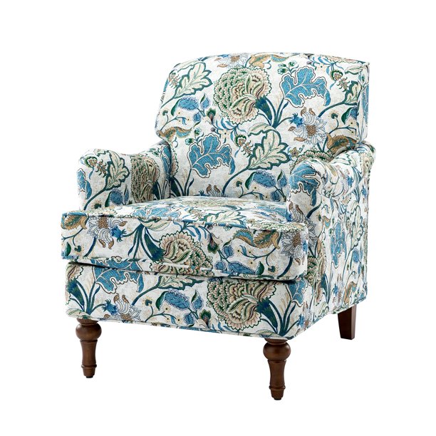 14 Karat Home Traditional Armchair with Turned Legs, Wooden Upholstered  Accent Chair, Blue - Walmart.com