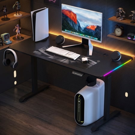 55 Electric Gaming Desk with RGB LED Lights Dual-Motor Height Adjustable Standing Desk Memory Presets Anti-Collision Child Lock Sedentary Reminder & Remote Control