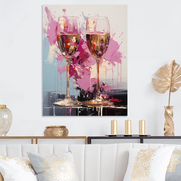Designart "Essence of Champagne in Pink and Gold" Champagne Metal Wall Art, Pink Metal Wall Decor, Traditional Metal Art Decor For Entryway - 16x32 Inch