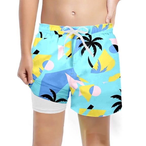 SGMVNU Boys Swim Trunks Bathing Suit Soft Compression Liner Toddler Swim Trunks 3t No-Chafing Swimming Shorts Print Swimsuits(Size 14-16 Years,2-Light Blue)