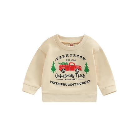 

Genuiskids Christmas Baby Boys Girls Clothes Sweater Shirt Pullover Top Oversized Cowboys/ Christmas Car Tree/ Santa/ Letters Print Top