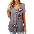 thumbnail image 2 of Baohd Femmes Imprimé Boutons Haut Col Rond Manches Courtes Blouse Gris XXL, 2 of 6