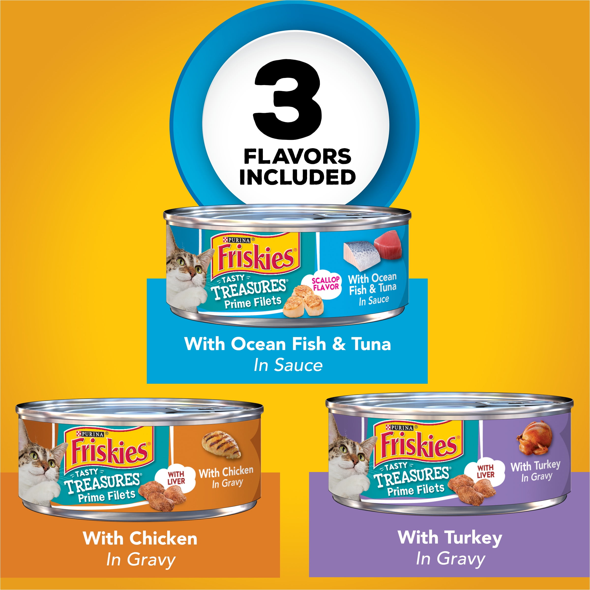 Friskies tasty treasures with cheese hotsell variety pack canned cat food