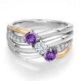 thumbnail image 3 of Gem Stone King 925 Silver and 10K Yellow Gold Purple Amethyst and Moissanite and Lab Grown Diamond Engagement Ring for Women | 0.88 Cttw | Round 4MM | February Birthstone | Size 5, 3 of 6