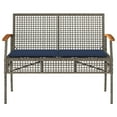 thumbnail image 2 of vidaXL Garden Bench with Cushion Grey Poly Rattan Acacia Wood, 2 of 5