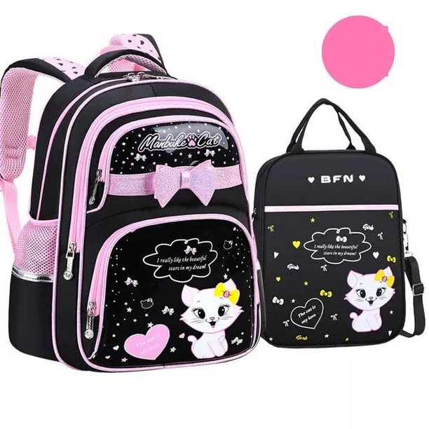 New Primary PU leather School Bag 2024 Fashion Cute Girls With Cute Cat Orthopaedic Waterproof Backpack