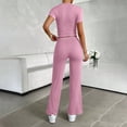 thumbnail image 6 of LEKWK Workout Sets for Women 2 Piece Short Sleeve Crewneck Crop Tops and Tummy Control Straight Leg Pants Summer Yoga Gym Athletic Running Casual Outfits, 6 of 6
