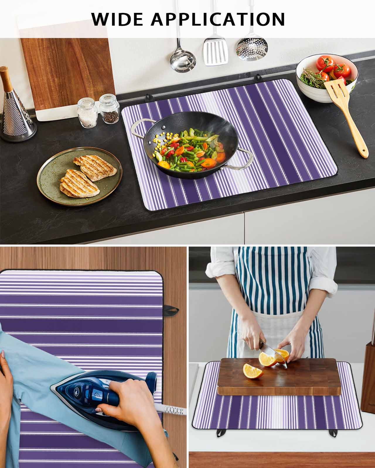 nqOlkjepod Large Induction Cooktop Protector Mat 36"x21", Purple Ombre Stripe Stove Top Covers for Electric Stove, Farmhouse Simple Striped Decorative Stove Burner Cover Mats, Glass Top Stove Cover