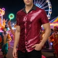 thumbnail image 2 of Mens Shirts Casual Carnival Disco Glitter Short Sleeve Lapel Top Party Dance Club Night Out Comfortable Shirt for Men Red L, 2 of 9