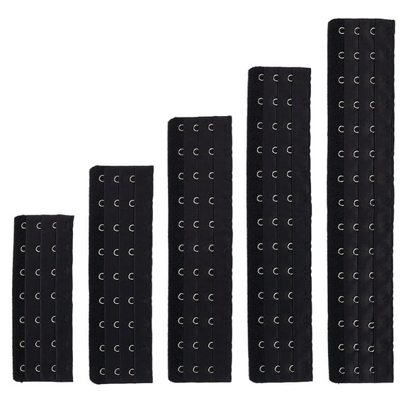 1bag 8pcs 5 styles Polyester Women's 3 Rows x 7/9/11/13/15 Hooks Longline Corset Bra Extender for Bustiers Shapewear Waist Cincher with Stainless Steel Rings & Hooks Black 134~286x50~52x2~3.5mm