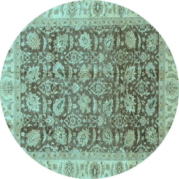 Ahgly Company Indoor Round Oriental Light Blue Traditional Area Rugs, 7' Round