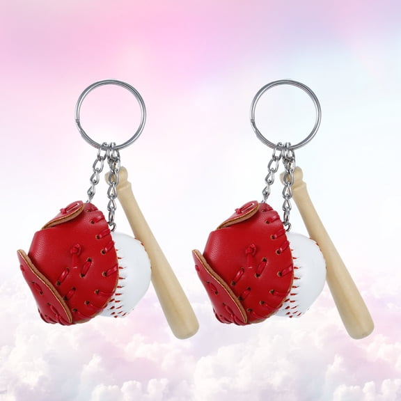 FELTECHELECTR 2Pcs Metal Keychain Baseball Bat Pendant Red Bag Keychain for Men and Women