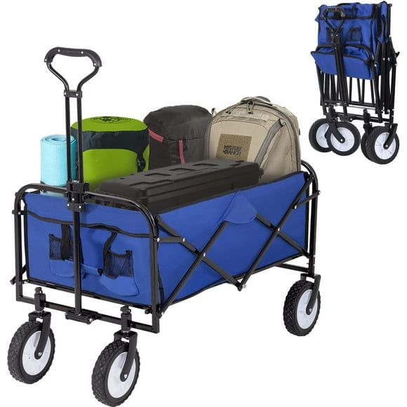 Collapsible Folding Wagon Garden Cart Beach Wagon Grocery Wagon All-Terrain Wheels Garden Grocery Wagon