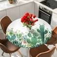 thumbnail image 2 of Watercolor Cactus Round Fitted Table Cover Hand Painted Flowers Retro Waterproof Table Cloth with Elastic Edge Wipeable Tablecloth for Picnic Camping Party Fits 45"-54" Diameter, 2 of 8