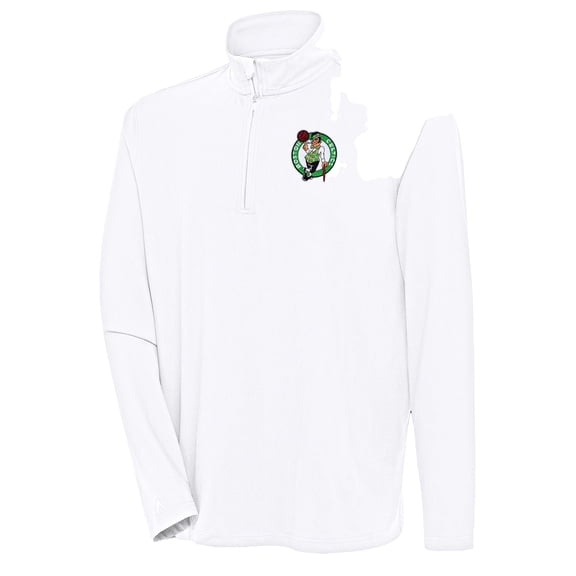 Men's Antigua White Boston Celtics Hunk Quarter-Zip Pullover Top