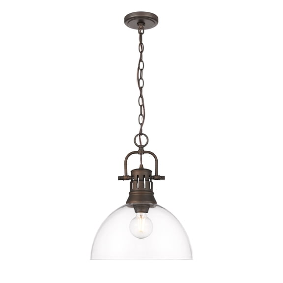 Yep by Golden Lighting Duncan 1-light 14in chain hung Pendant in Rubbed Bronze and Clear Glass