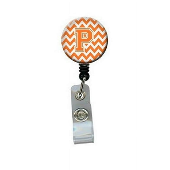Carolines Treasures CJ1046-PBR Letter P Chevron Orange & White Retractable Badge Reel