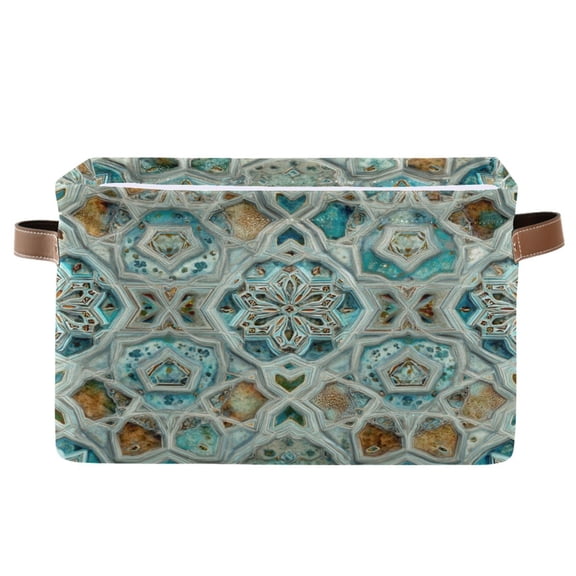 1-Pack Square Closet Organizers with Handles Open Basket Bins Intricate Pastel Blue Pattern Storage Basket for Home Office