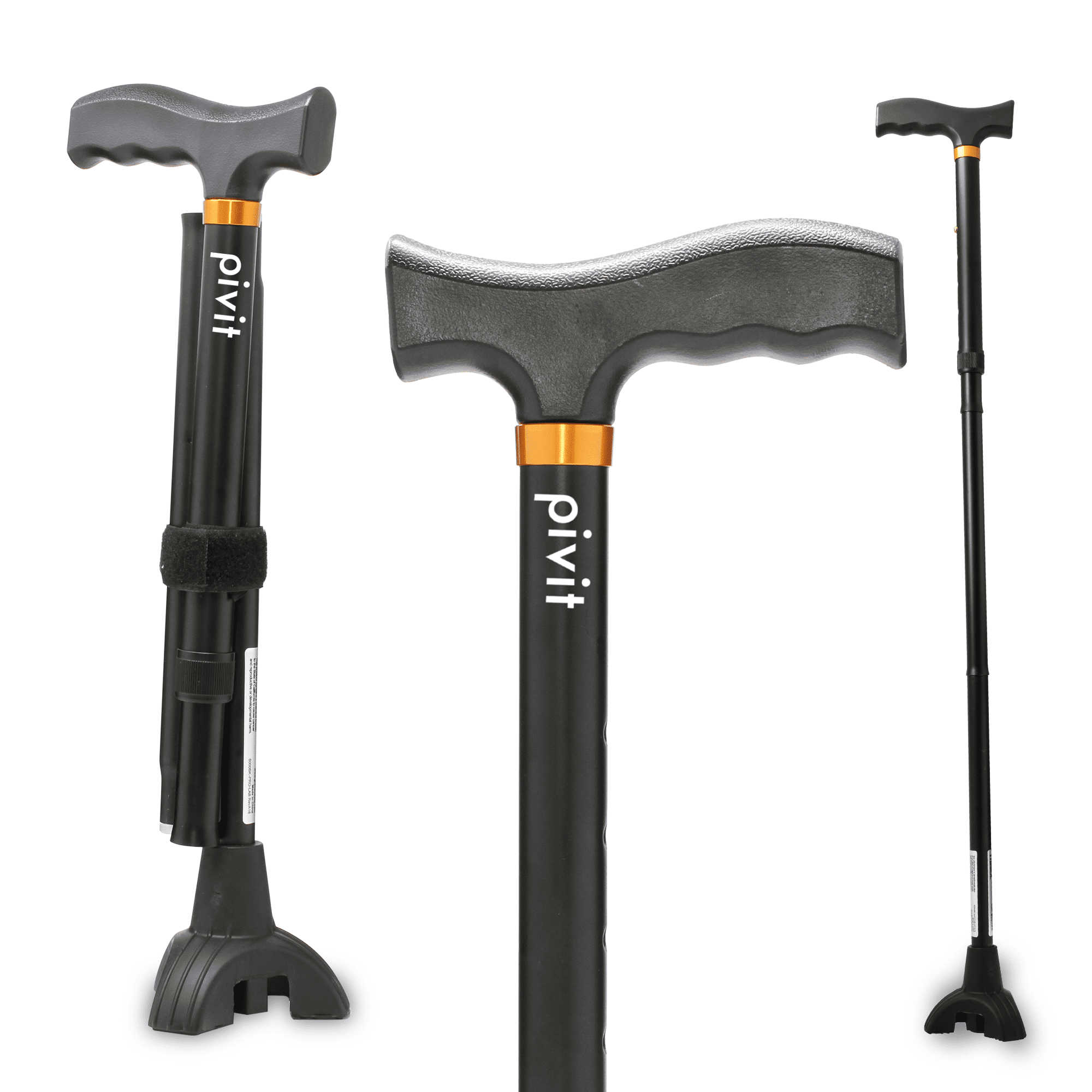 Pivit Walking Cane for Men & Women Self Standing, Adjustable Offset Balance Stick 4 Point Quad