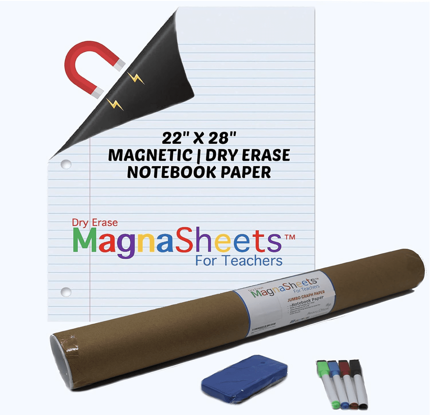 MAGNASHEETS Jumbo Magnetic Dry Erase Notebook Paper for Teachers Classrooms 22x28 Inches