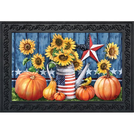 American Autumn Farmhouse Doormat Fall Patriotic Indoor Outdoor 18" x 30"