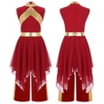 thumbnail image 2 of iiniim Girls Metallic Sleeveless Irregular Liturgical Praise Dance Dress with Wide Leg Pants Set Worship Dancewear Burgundy 6, 2 of 7