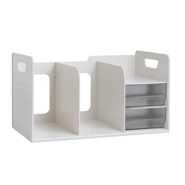 Étagère de Rangement pour Livres avec Tiroirs Boîte de Rangement pour Fournitures de Bureau Support de Livres Fixe Blanc et Transparent