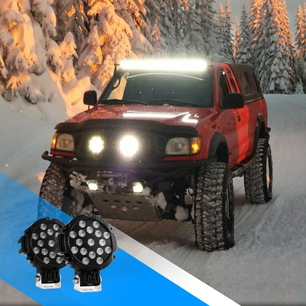 Nilight Led Light Bar 2PCS 7" 51w 5100LM Black Round Flood Light Pod Off Road Fog Driving Roof Bar Bumper for Jeep,SUV Truck , Hunters, 2 years Warranty