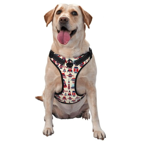 Picia Rocket Pattern No-Pull Dog Harness Reflective Front Clip Vest with Handle Step-in Air Dog Harness Adjustable 2 Metal Rings 4 Buckles Easy to Put on & Take Off X-Large