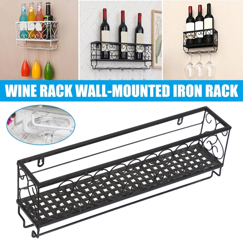 White Black Wall Shelves Wine Racks Bottle Holder Champagne Glass Storage 
