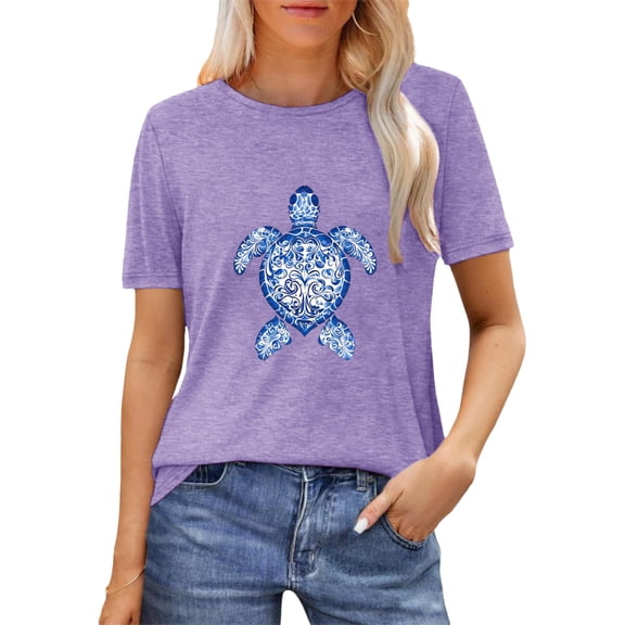 adaychics Sea Turtle Shirts for Women Crew Neck Loose Fit Summer T Shirts Fashion Basic Tops Short Sleeve Everyday Wear