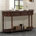 thumbnail image 3 of Retro Curved Wood Console Table, 52-Inch Half Moon Sofa Table with Open Shelf and 2 Drawers, Solid Wood Entry Table for Living Room, Hallway - Espresso, 3 of 9