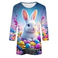 thumbnail image 4 of Womens Easter Shirt 3/4 Sleeve Round Neck Tees Casual Loose Fit Blouse Cute Bunny Print Shirts Trendy Spring Outfits 2026, 4 of 5