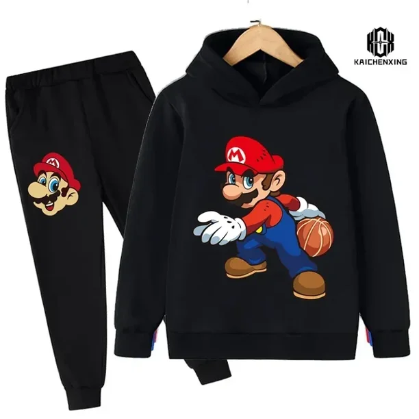 Ropa de Super Mario Bros para niños, 2-16T, novedad de 2024 Chándal estampado para niño y niña, traje de sudadera y pantalones, chándal para Adolescente