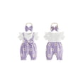 thumbnail image 2 of BemeyourBBs Infant Baby Girl Summer Clothes Floral Patchwork Romper Ruffle Short Sleeve Daisy Print Fake Two-piece Front Bow Jumpsuit with Headband, 2 of 9