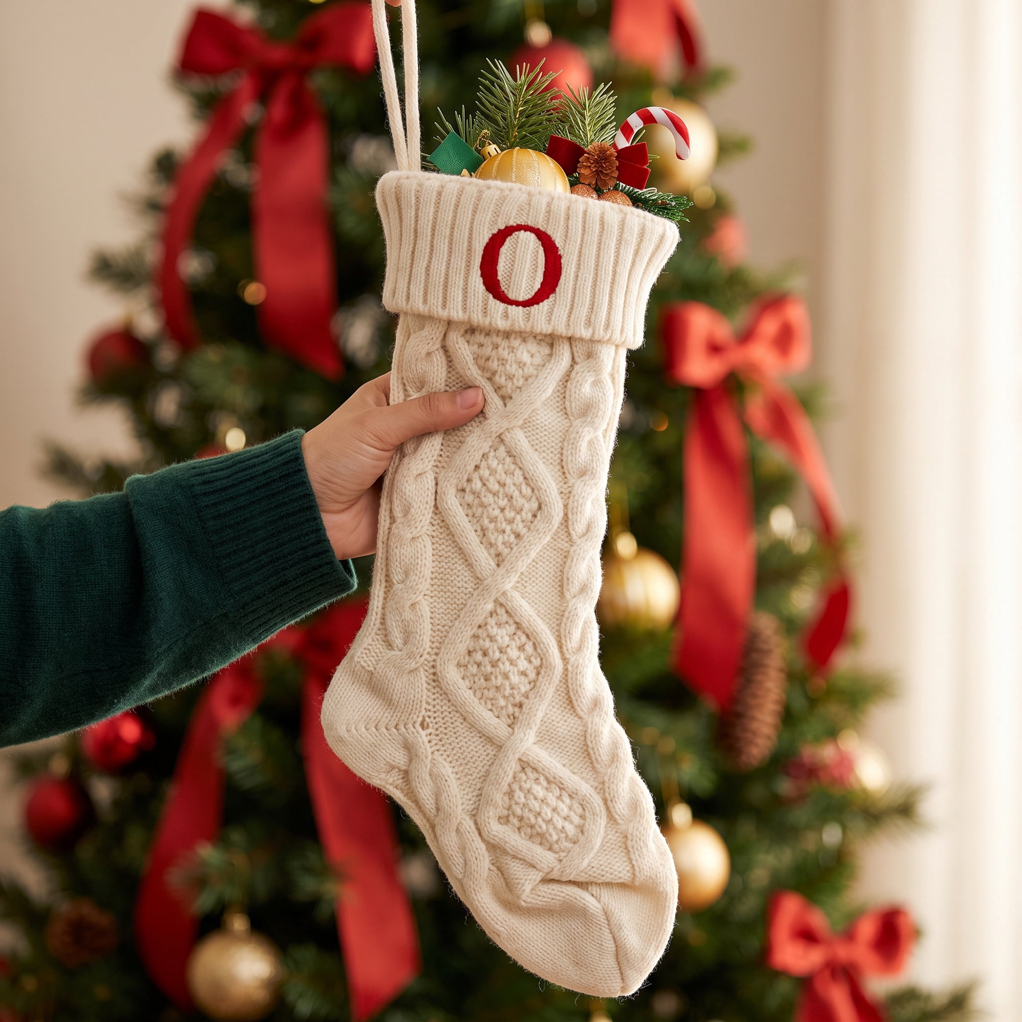 Unique Bargains Canine Bone Christmas Stocking Luxury Puppy Holiday Keepsake Sack Letter O 17"