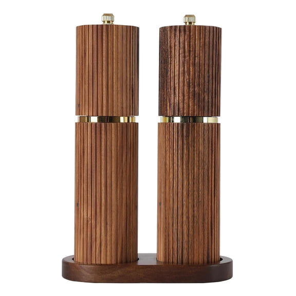 Wooden Salt and Pepper Grinder Set with Wooden Tray, Refillable Salt and Pepper grinder with Adjustable Coarseness