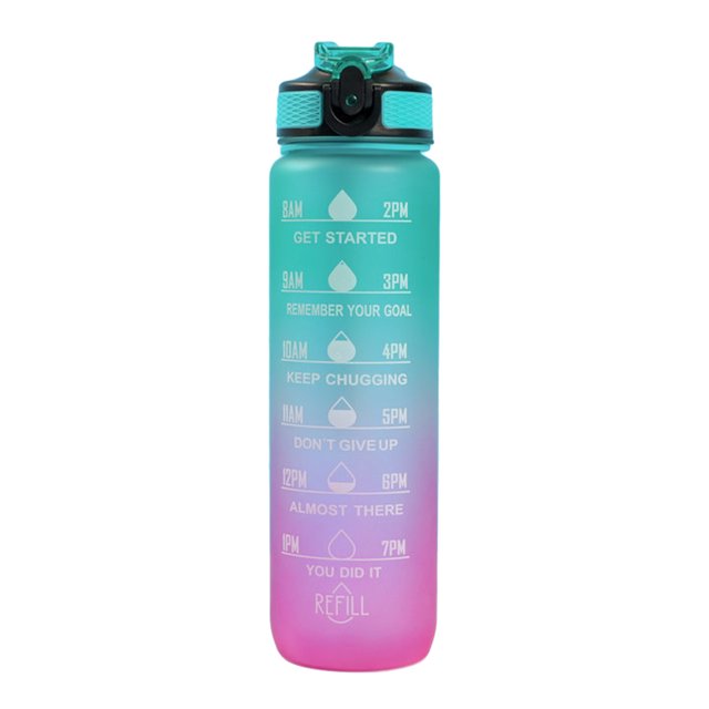 Tazas de agua de 1000 ml para adultos y niños, hervidor deportivo con degradado de paja, regalos (verde púrpura) Tmvgtek Libre de BPA