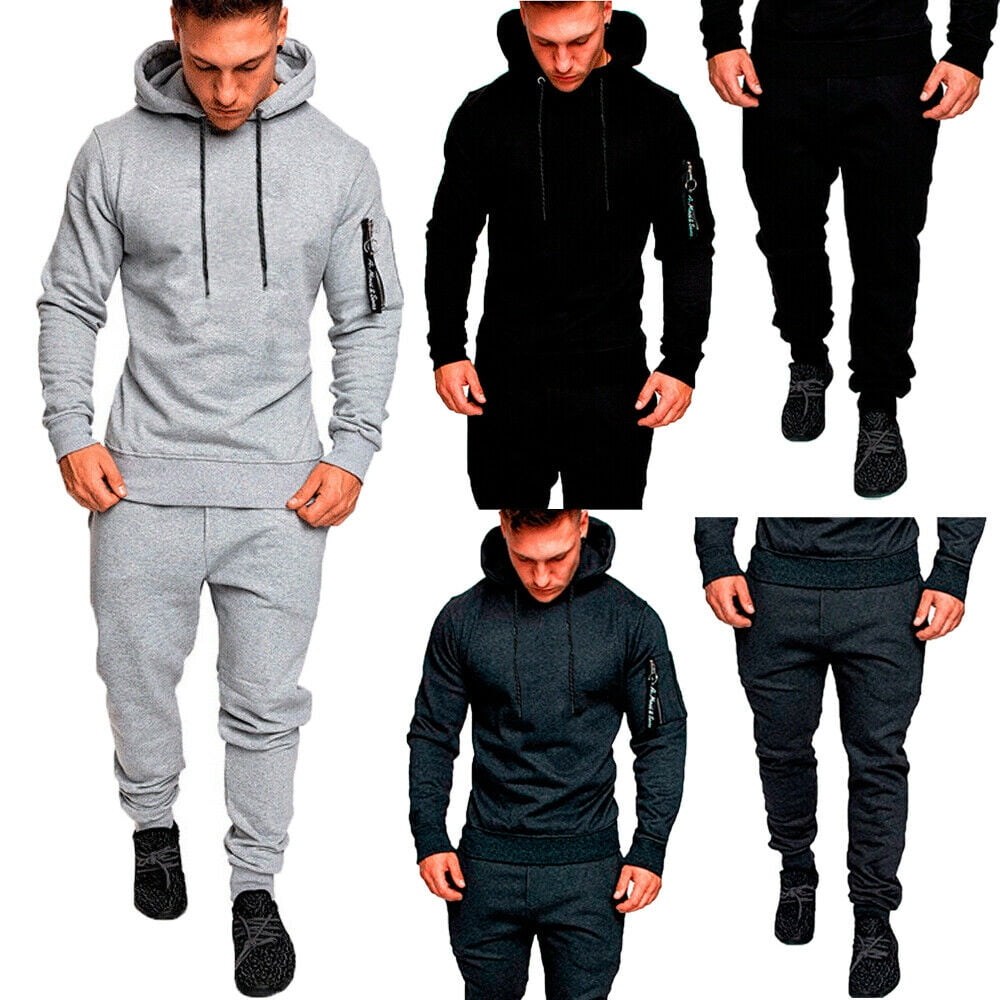 Etecredpow Mens Jogging Sweat Suit Hooded 2PCS Sweatpants Tracksuit Set
