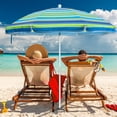 thumbnail image 1 of LAUREL CANYON 6.5ft Beach Umbrella with Sand Anchor, Tilt Pole, Push Button Close, Carry Bag, Air Vent, Portable UV 50+ Protection Beach Umbrella for Garden Beach Outdoor(Green Stripe), 1 of 9