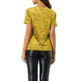 thumbnail image 3 of INSPIRE CHIC Women's Party Velvet Shirt Crew Neck Short Sleeve Casual T-Shirt M Yellow, 3 of 6