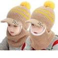 thumbnail image 4 of Hooded Scarf Baby Snow Hats Girl Fleece Lining Beanie With Pom Poms Toddler Kids Winter Knitted Kid Hat Scarf Earflap, 4 of 20