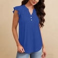 thumbnail image 6 of Fewfanhot Women's Fashion V Neck Button Ruched Ruffle Sleeve Tank Top Sleeveless Vest Casual Lightweight Soft Summer Daily Streetwear Comfort Tops S-XXL, 6 of 9