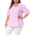 thumbnail image 4 of Plus Size Top for Women Ruffled Trim Notch V Neck Puff Sleeves Textured Summer Shirts Blouse 3X //, 4 of 6