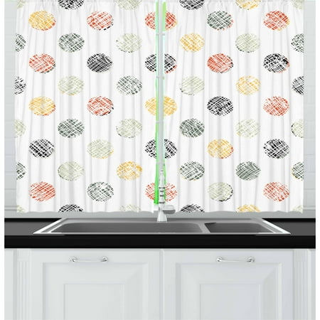Polka Dots Curtains 2 Panels Set, Lined Traditional Geometrical Circles Various Color Combinations Abstract Artsy, Window Drapes for Living Room Bedroom, 55W X 39L Inches, Multicolor, by